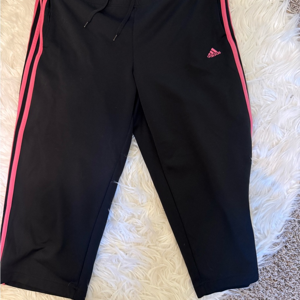 Adidas Navy Sweatpants with Pink Side Stripes
